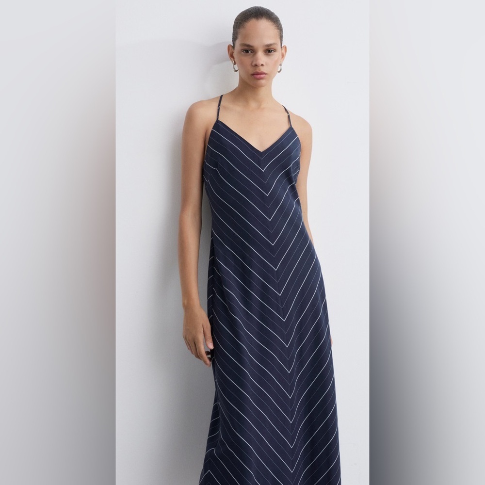 NWT MANGO STRIPED LYOCELL DRESS, SIZE L - Picture 2 of 16
